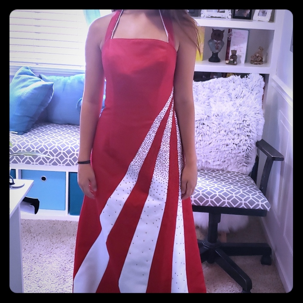 Red satin pageant dress